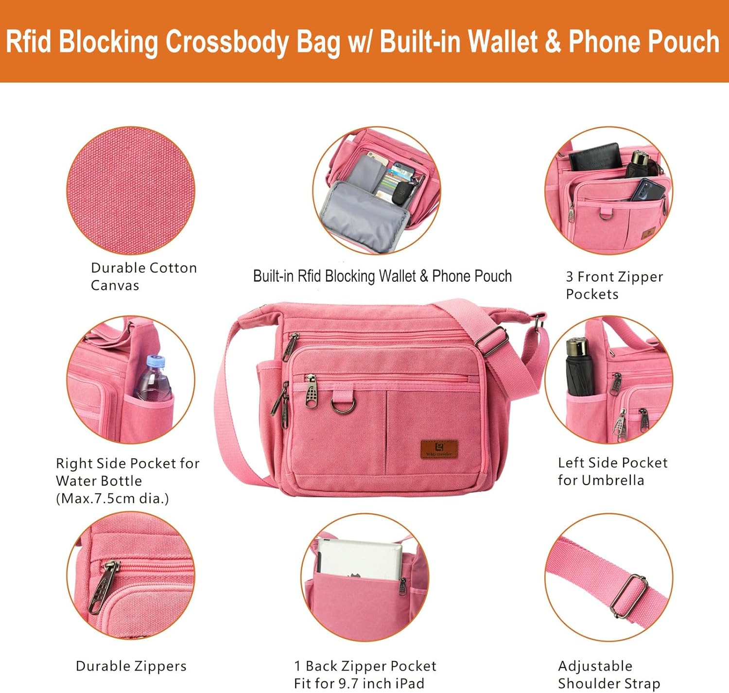 Rfid Crossbody Messenger Bag with Water Bottle Holders, 13 inch Laptop Shoulder Bag, Sling Satchel Purse w/Built-in Wallet - Image 4