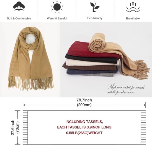 MissShorthair Pashmina Travel Scarf for Women Cashmere Solid Color Shawl Wraps Wool Shawls Gift for Evening Dresses - Image 3