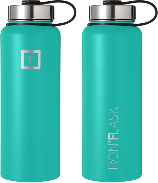IRON °FLASK Sports Water Bottle - Wide Mouth with 3 Spout Lids - Stainless Steel Gym & Outdoor Bottles for Men, Women & Kids - Double Walled, Insulated Thermos, Metal Canteen - Aquamarine, 40 Oz - Image 4