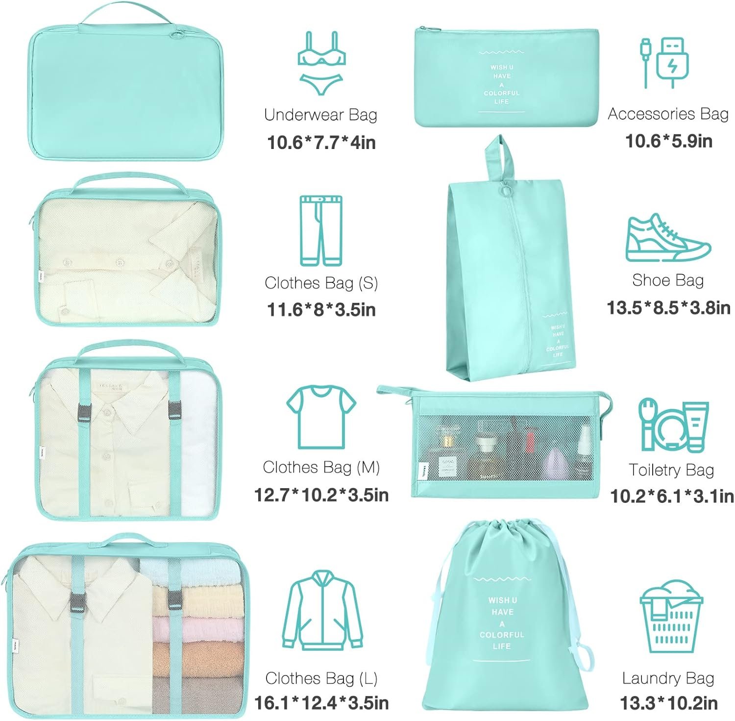 Packing Cubes for Suitcases,Packing Cubes with Shoe Bag, Cosmetics Bag, Clothing Bag, Accessories Bags Packing Cubes for Travel Luggage Organizer Women Men - Image 2