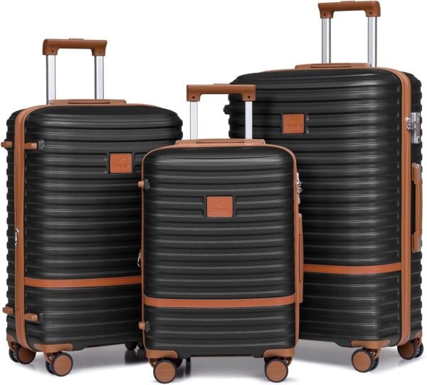Joyway Luggage Set 3 Piece Suitcase Sets with Spinner Wheel,Hardside Expandable Travel Laggage with TSA Lock (Black - Image 2