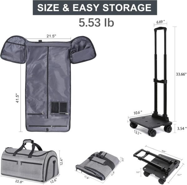 Bukere Rolling Garment Bag, Travel Garment Duffle Bag with Wheels, Carry on 3 in 1 Suit Luggage Bag with Detachable Trolley for Men Women Business Weekender - Image 7