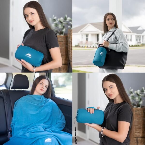 BlueHills Ultra Compact Travel Blanket in Portable Case Premium Soft Large Airplane Blanket Flight Essentials for Car Plane Train Hotel Layover Peacock Teal C004 - Image 2