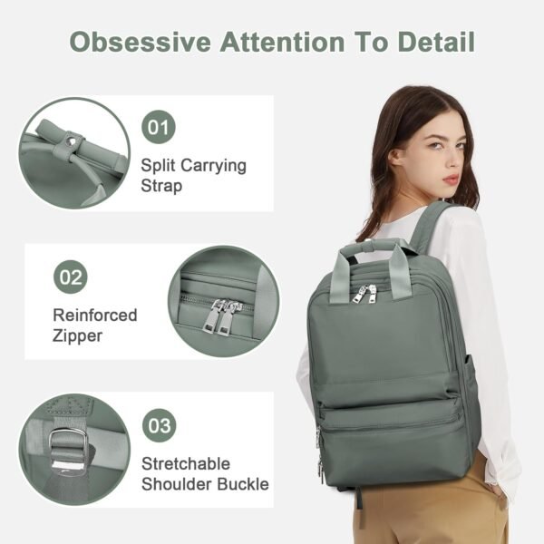 Travel Backpack Carry On Flight Approved Small Travel Backpack For Women Carry On Backpack Personal Item Travel Bag Laptop Teacher Backpack Work Backpack For Traveling On Airplane Army Green - Image 6