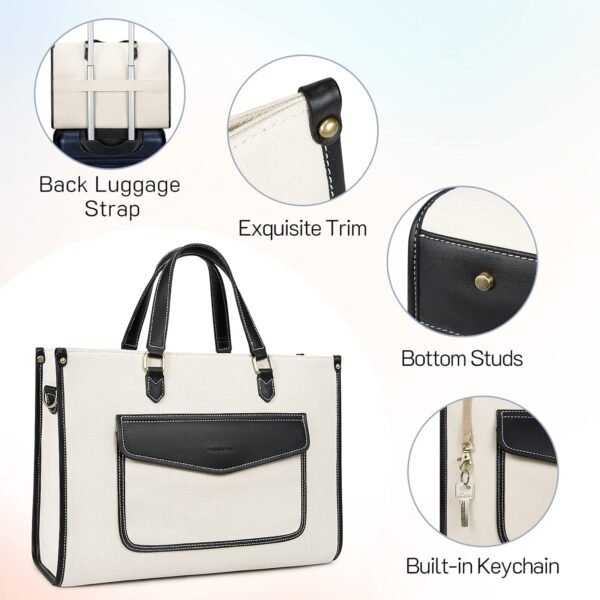 Missnine Tote Bag Canvas Laptop Bag for Women 15.6 inch Casual Work Bags with Clutch Purse Computer Shoulder Bag 2 PCS Set for Travel, Office, College - Image 5