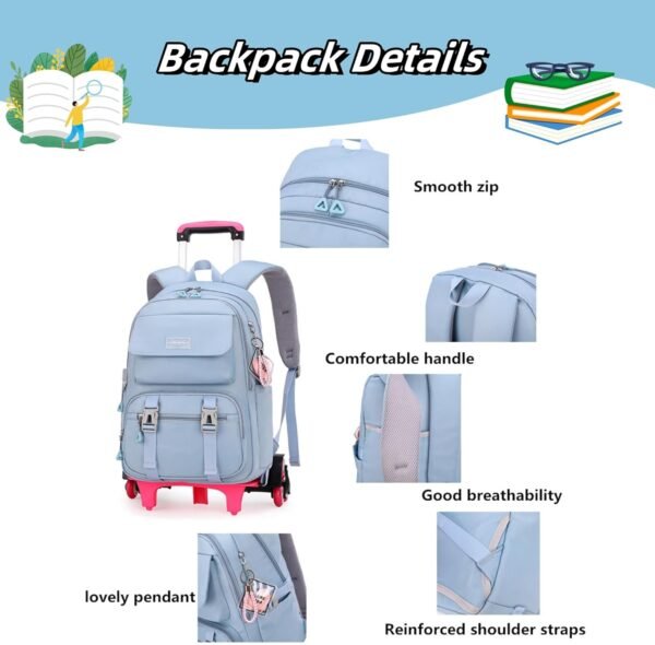 ZHANAO Rolling Backpack Luggage BookBag with Wheels Trolley Bag Wheeled Travel Backpack for Girls & Boys Trolley Bag - Image 5