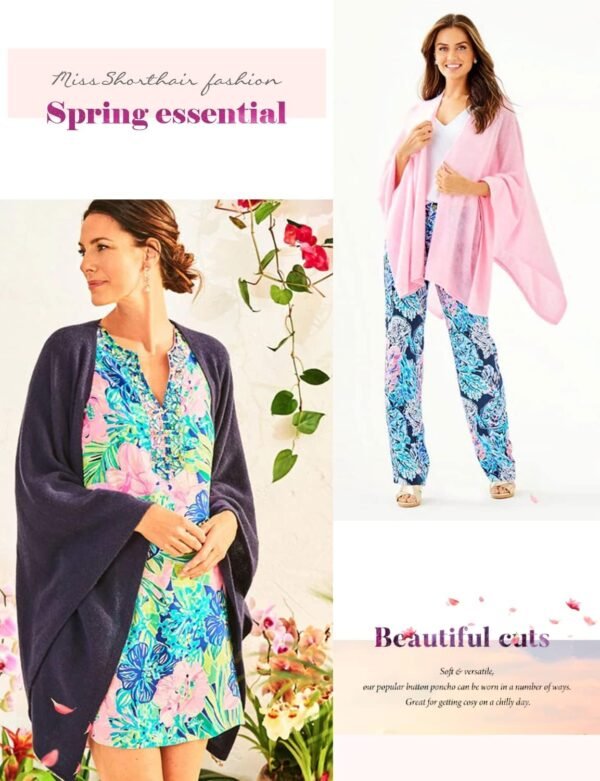 MissShorthair Women's Lightweight Knitted Scarf Poncho Sweater Cape Shawl Versatile Spring Summer Ponchos Wraps - Image 7