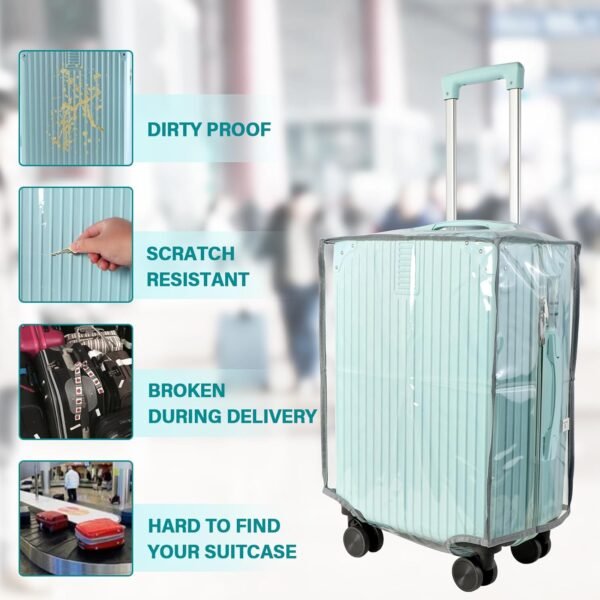 3 PCS Luggage Covers for Suitcase,Clear Pvc Luggage Protectors,Suitcase Covers,Ransparent Travel Suitcase Wrap,Protective Cover Case for 20"+24"+28" Wheeled Luggage (Black) - Image 5