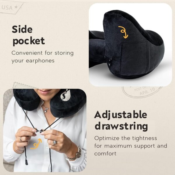 Inflatable Neck Pillow - Adjustable and Compact Travel Pillow, Ultimate Comfort for Long Flights, Airplane Pillow with Detachable Hood - Your Essential Travel Companion - Image 7