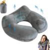 Portable self Inflating Travel Pillow with Adjustable Neck/Chin Support, for Washable Covers and Backpacks Used in Airplanes, Trains, Cars, and Offices (gray)