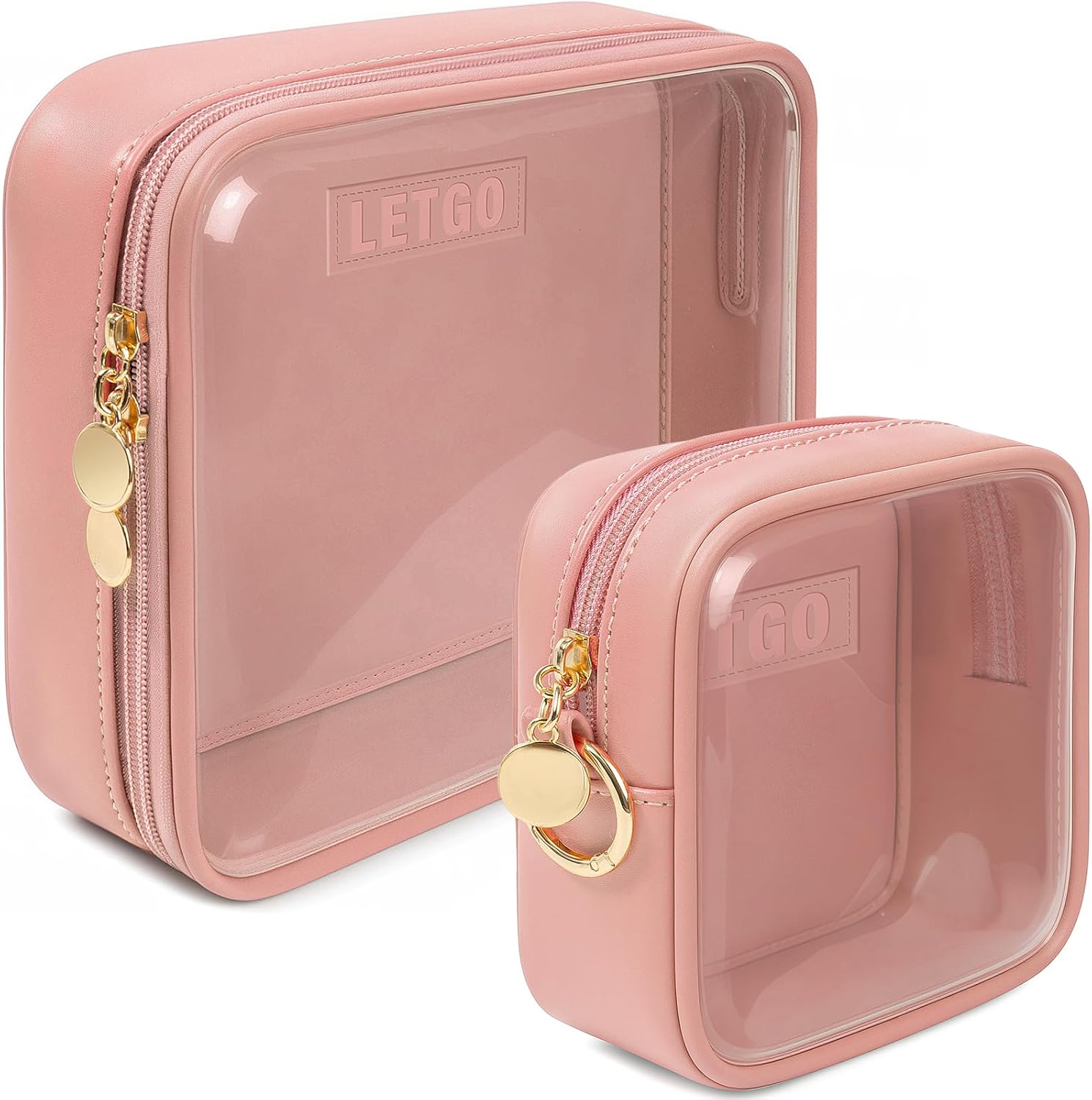 LETGO Clear Makeup Bags Set - TSA Approved Toiletry Bag,Clear Toiletry Bags for Traveling Small Clear Makeup Bag for School Mini Travel Essentials Pink Car Accessories for Women Men (Large+Mini Pink)