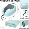 Travel Pillow and Blanket Set Neck Pillows Soft Blankets with Sleep Mask Travel Essentials for Airplane Car Memory Foam Blue Green - Image 4