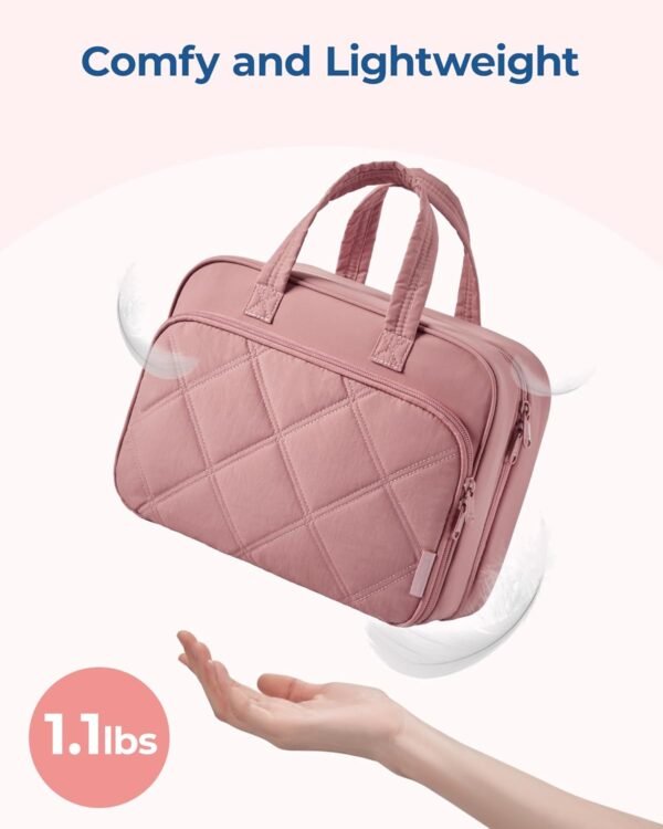 BAGSMART HangingToiletry Bag for Women, Puffy Travel Toiletry Bag with Jewelry Organizer, Waterproof Cosmetic Makeup Bag Compartment, Toiletries Kit Set for Traveling, Accessories, Essentials (M) - Image 4