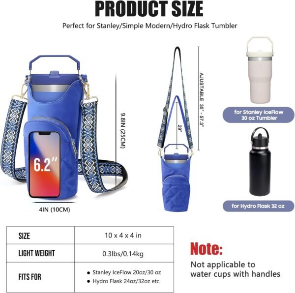 Water Bottle Carrier Bag with Phone Pocket for Stanley 25 & 32 oz, Insulated Water Bottle Holder Pouch with Airtag Passport Pocket Card Slot, Used for Stanley Cup Accessories and travel - Image 3