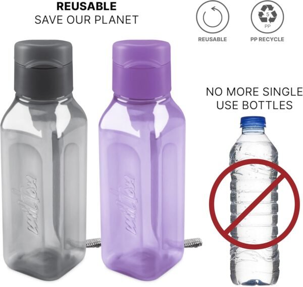 Bulk Water Bottles Set of 16 –10oz Multicolor Water Bottles for Kids and Adults – Leak Proof Water Bottles with Carry Strap – Square Reusable Water Bottles for Juice, Drinks – BPA-Free Dishwasher-Safe - Image 4