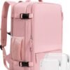 Beraliy Large Travel Backpack for Women, Personal Item Bag Airline Approved, Carry On Luggage, 17.3 inch Laptop Backpack, Waterproof Backpack,Hiking Backpack, Pink