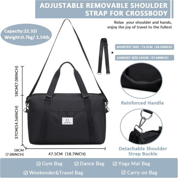 Gym bag for Women, Travel Duffel Bags with Trolley Sleeve, Weekender Overnight Bag, Carry on Tote Bag Dance Bag - Image 3
