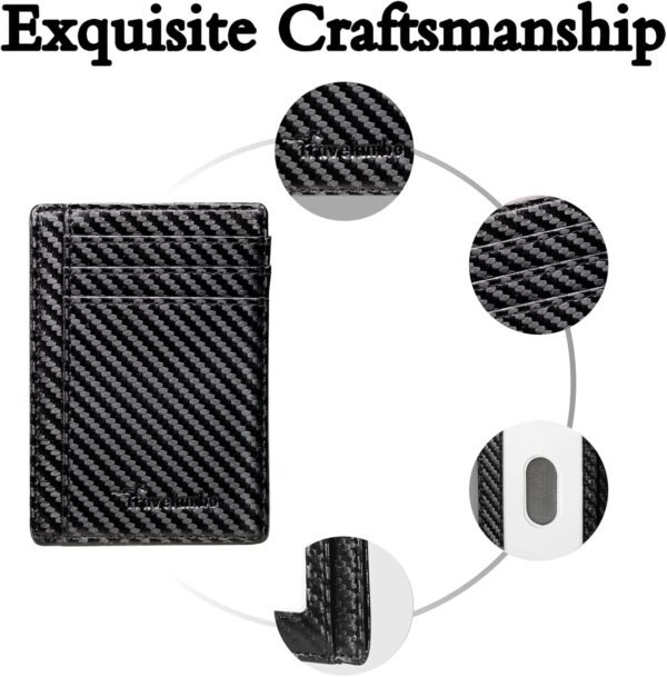 Travelambo Front Pocket Minimalist Leather Slim Wallet RFID Blocking Carbon Fiber Texture - Image 8