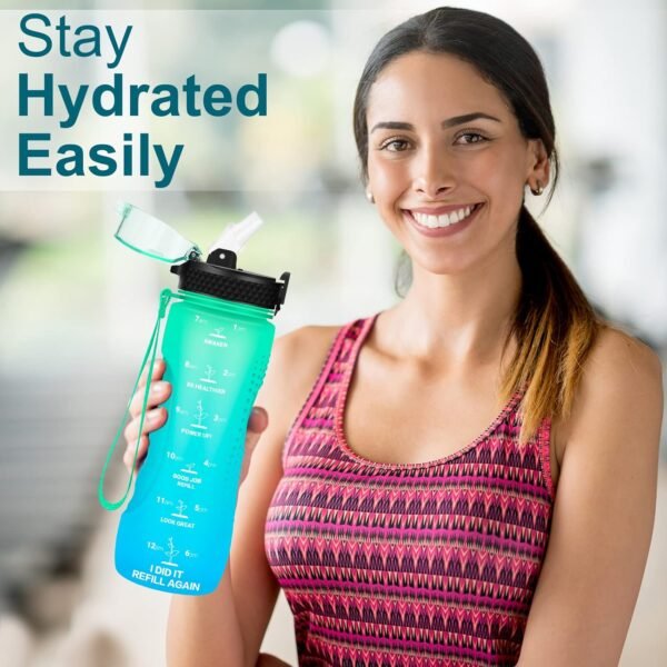24 OZ Motivational Kids Water Bottle With Time Marker,Straw Lid,Leak Proof, Tritan BPA Free Sports Water Bottle Green-Blue(1 Lid) - Image 8
