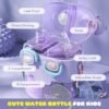 Cute Water Bottle for Kids: 26oz Kawaii Water Bottle for Girls, Funny Bear Water Bottles with Straw and Strap, Dual Compartments Leak-Proof Plastic Drinking Cup for School Sport Travel (Purple) - Image 2