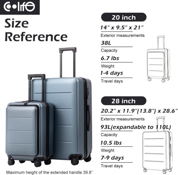 Coolife Luggage Suitcase Piece Carry On ABS+PC Spinner Trolley with pocket Compartmnet(Sakura pink, 20in(carry on)) - Image 7