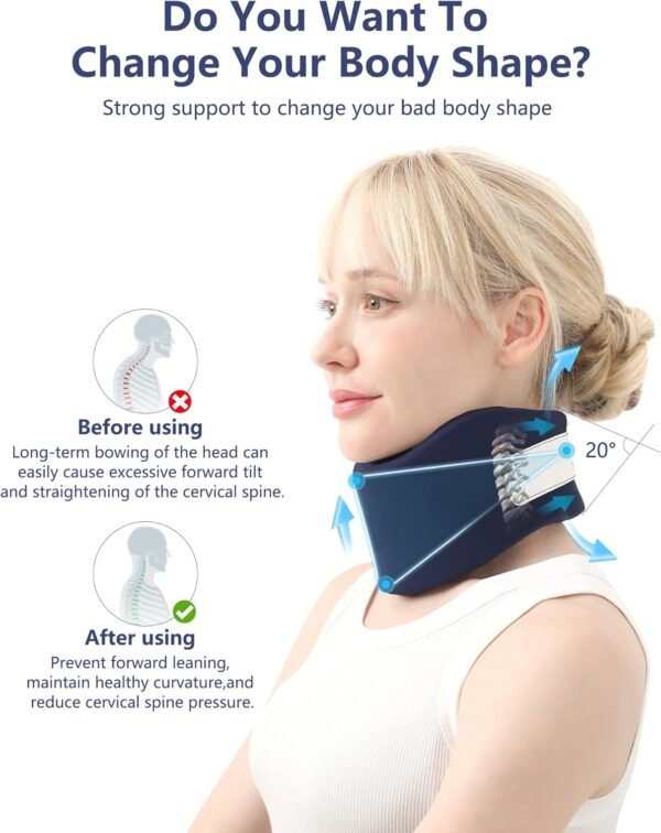 Neck Brace for Pain Relief & Sleep Apnea - 2024 Upgrade Washable Silicone Cervical Collar for Neck Pain and Support, Anti-Snoring Neck Brace for Sleeping (Dark Blue, 3.35 inch Height) - Image 2