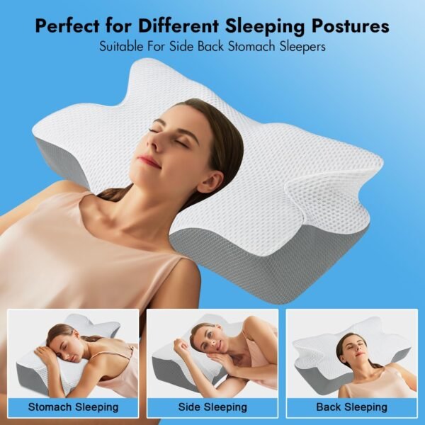 Anvo Cervical Pillow for Neck Pain Relief - Memory Foam Pillows for Neck and Shoulder Pain, Ergonomic Pillows for Pain Relief Sleeping - Neck Pillow for Side Back & Stomach Sleeper - Grey Firm - Image 2