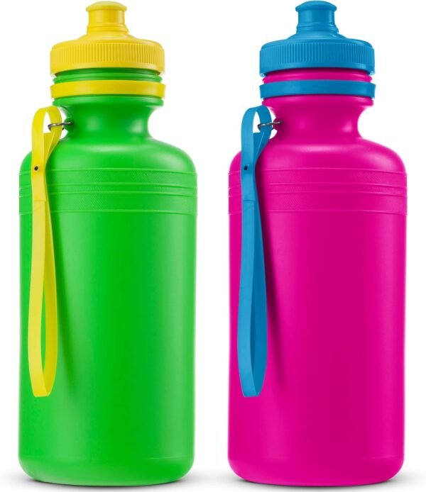 Bulk Water Bottles for Kids - (Pack of 12) 18 oz - 7.5 Inch BPA-Free Plastic water Bottles with Pop-Up Tops & Handles for Summer, reusable water bottles bulk For School, sports Birthday Party Favors - Image 7
