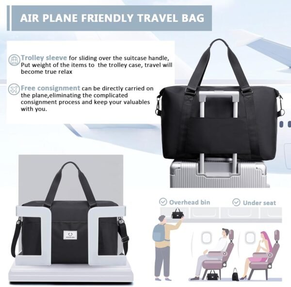Gym bag for Women, Travel Duffel Bags with Trolley Sleeve, Weekender Overnight Bag, Carry on Tote Bag Dance Bag - Image 5