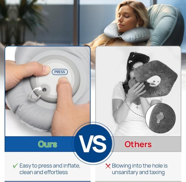 Inflatable Travel Pillow, Neck Pillow for Traveling Airplanes Train Car Office, Portable U-Shaped Blow Up Neck Support Pillow (Grey) - Image 2