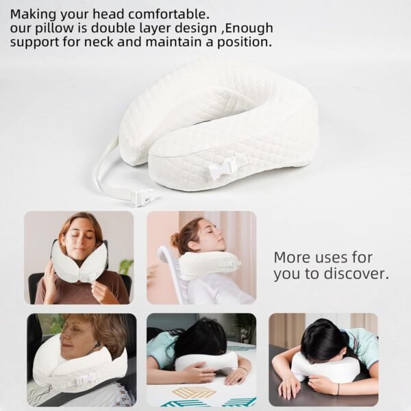 Travel Neck Pillow with Premium Memory Foam Adjustable Buckle, Face Down Pillow Breathe Easy with Head Support, Napping Pillow for Airplane, Car, Train, Bus and Home Use White - Image 5