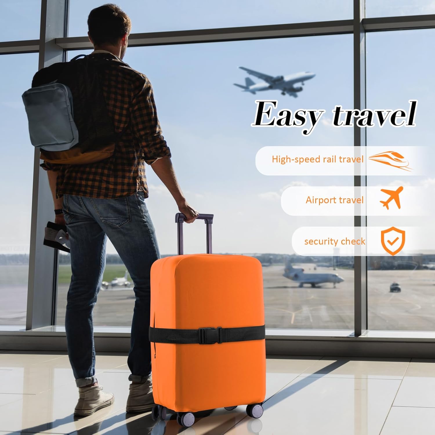 Travel Luggage Cover Suitcase Protector Scratch-Resistant Fit 19-31 Inch Suitcase, Not Included Suitcase (Orange, S(19-21 inch)) - Image 7
