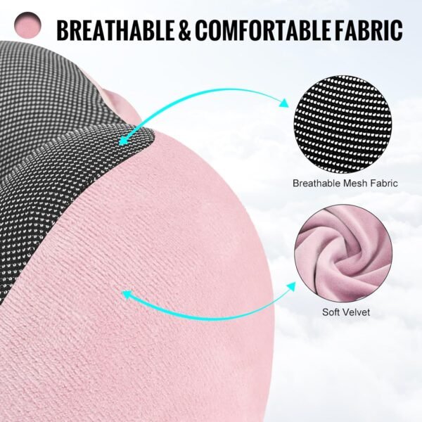 Travel Pillow, Neck Pillow for Travel with Hood for Airplane, Velvet Memory Foam Neck Pillow Women Lady Head & Neck Support, for Long Flights Plane, Office, Cars Sleeping & Rest (Pink) - Image 5