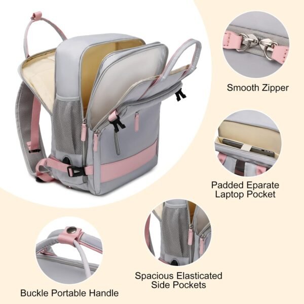 Large Travel Backpack for Women, 40L Carry On Backpack Airline Flight Approved with USB Charging Port Shoes Compartment, Personal Luggage Backpack Casual Daypack 15.6 Inch Laptop Backpack - Image 3