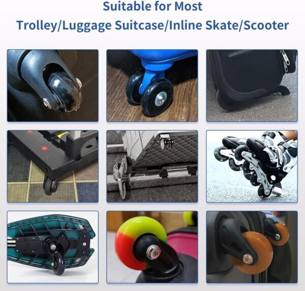 Luggage Wheel Replacement Kit with 4 Rubber Wheels, 3 Size Axles and Bearings for Suitcases and Travel Bags - Image 6