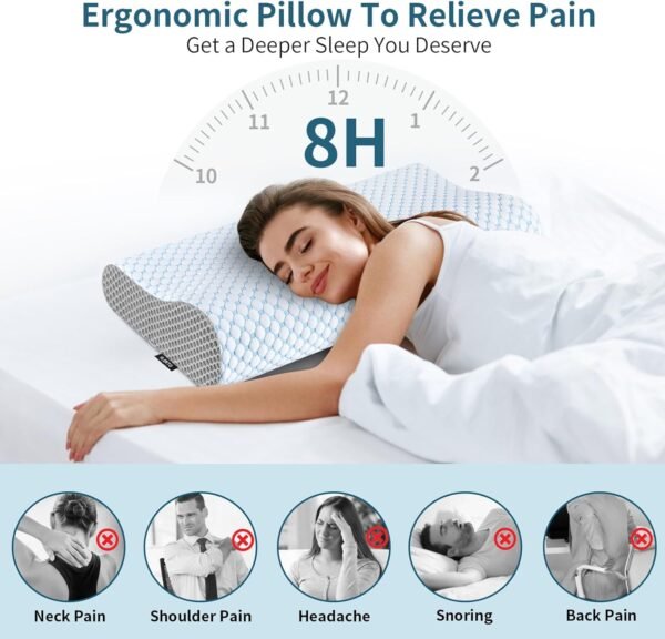 Cervical Neck Pillow for Pain Relief, Contour Memory Foam Pillows for Sleeping, Odorless Ergonomic Pillow Adjustable Orthopedic Cooling Pillow Bed Pillow Neck Support for Side Back Stomach Sleepers - Image 2