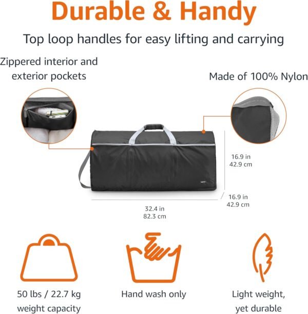 Amazon Basics 100L Nylon Duffel Bag with Multiple Zippered Pockets, Lightweight yet Durable, 50-Pound Weight Capacity, Black, 32.5 x 17 x 11.5 Inches - Image 2