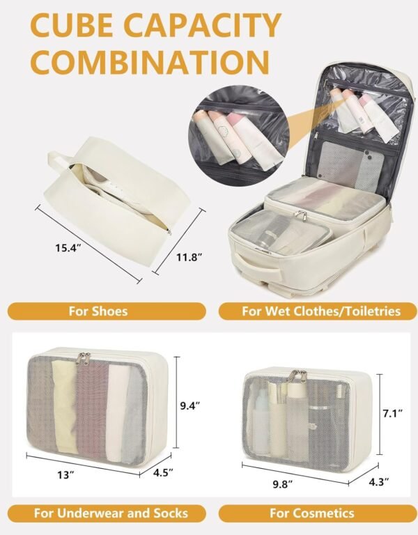 Travel Backpack for Women, Flight Approved Carry On Backpack with Shoe Pouch, TSA Personal Item Travel Bag Large Luggage Backpack Fits 17 Inch Laptop for Weekender Overnight, Beige - Image 3