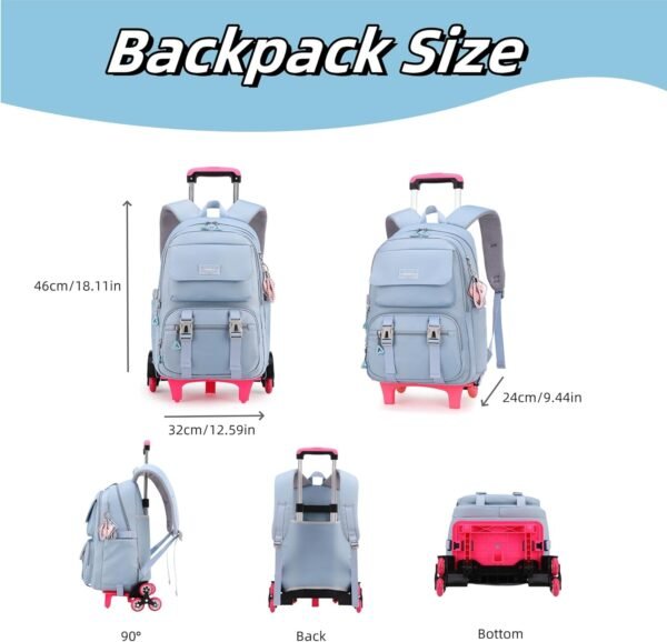 ZHANAO Rolling Backpack Luggage BookBag with Wheels Trolley Bag Wheeled Travel Backpack for Girls & Boys Trolley Bag - Image 2
