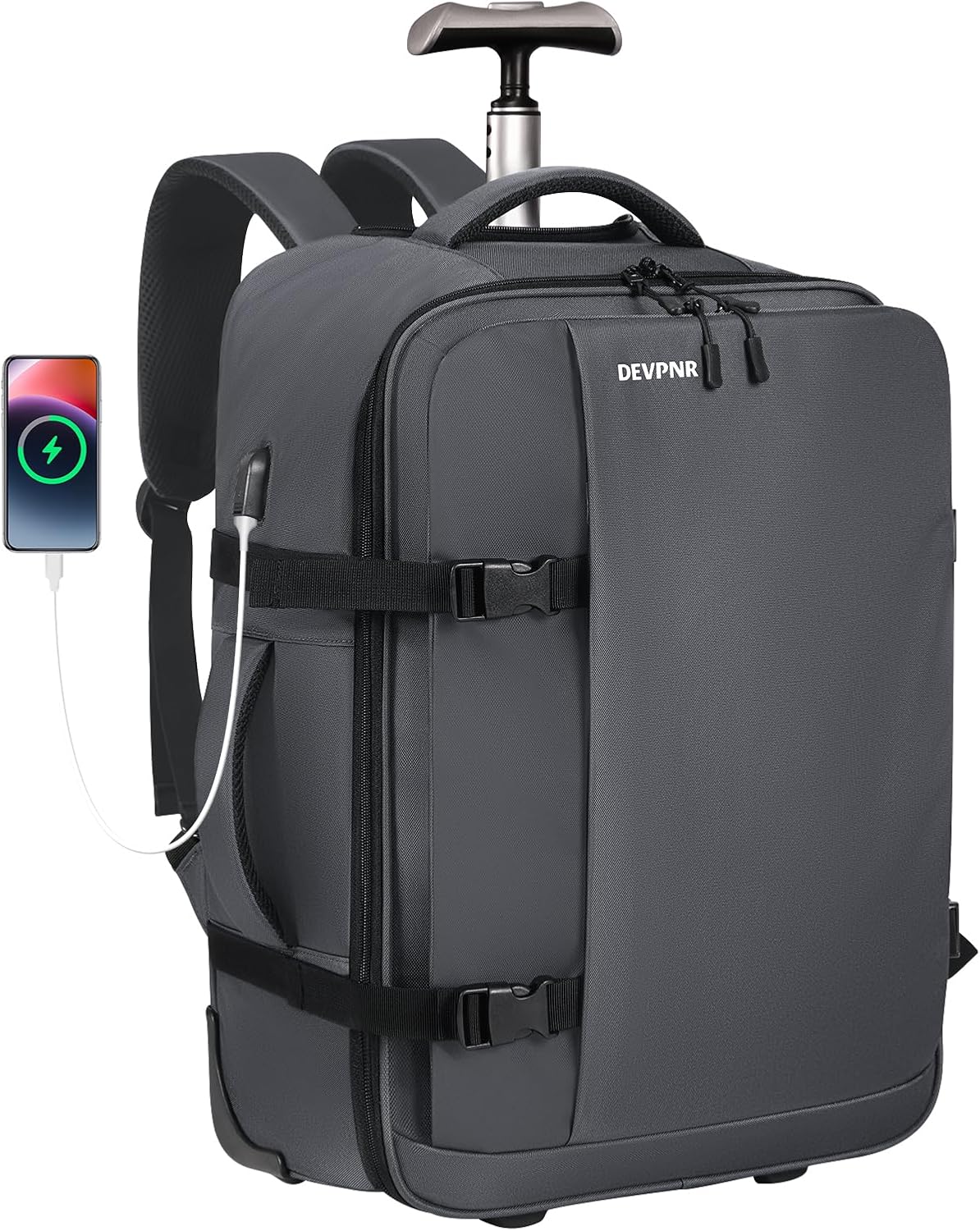 Rolling Backpack for Women Men, Carry on Luggage Travel Backpack with Wheels for Adults, 40L Airline Rolling Laptop Bag, 17 Inch Laptop Trolley Backpack for Overnight Travel Business (Gray)