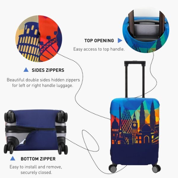 Travel Luggage Cover Protector Washable Suitcase Cover Fits 18-22 Inch Luggage (S,Blue,Landmark) - Image 3