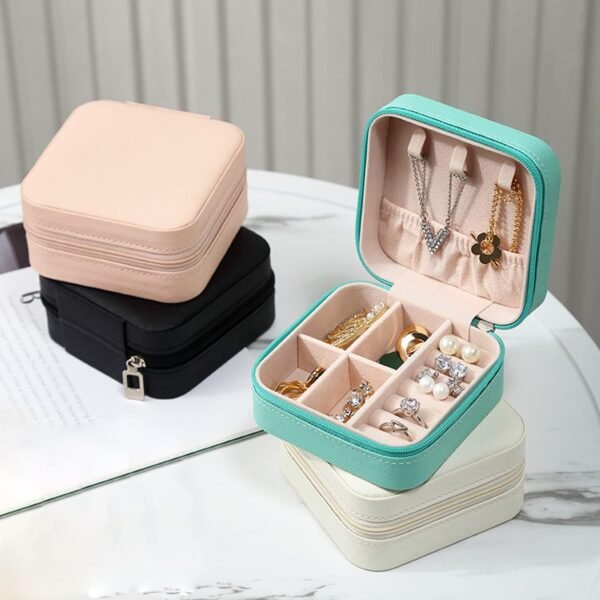 MODENGKONGJIAN Mini Jewelry Travel Case, PU Leather Travel Jewelry Organizer Box, Small Portable Portable Jewellery Storage Holder for Womens Rings Earrings Necklaces Bracelets (Navy Blue) - Image 7