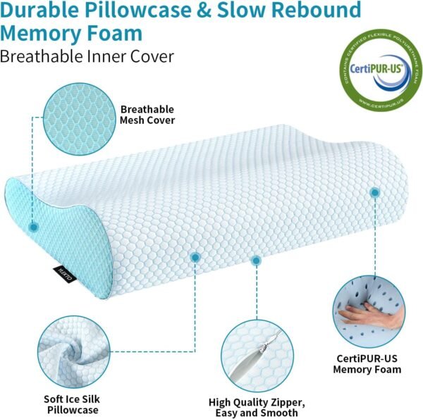 Memory Foam Pillows Neck Pillow for Sleeping, Ergonomic Cervical Pillow Bed Pillow for Side Back Stomach Sleeper, Orthopedic Contour Pillow for Neck and Shoulder Pain Relief - Image 5