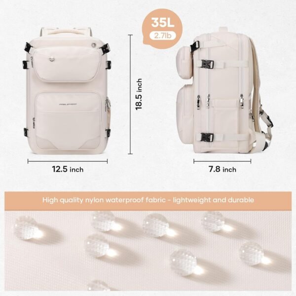Maelstrom Travel Backpack for Men Women, 35L Carry on Backpack for Traveling on Airplane,with Belt Bag&Shoe Compartment,Waterproof Laptop Backpack fit 17”Laptop-Beige, Large - Image 3
