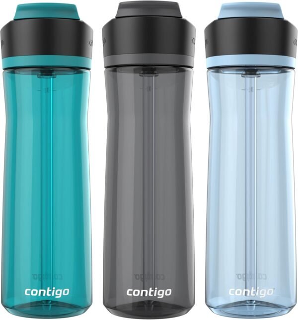 Contigo AUTOSPOUT Water Bottle, 24 oz, Leakproof Design, Juniper/Sake/Glacier, 3-Pack - Image 2