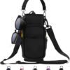 32/40/64/87/128 oz Water Bottle Carrier Bag, Neoprene Water Bottle Sleeve with 4 Pocket, Sport Water Holder with Paracord Handle and Shoulder Strap for Walking Hiking Camping Gym