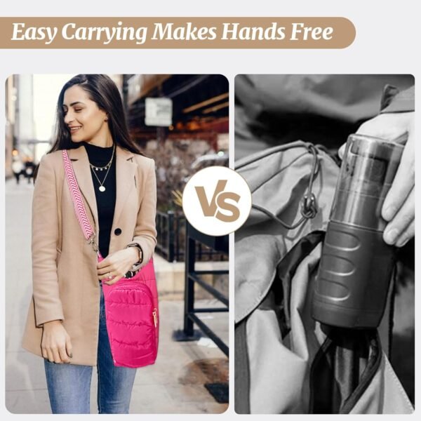 Water Bottle Holder with Strap Quilted Crossbody HydroBag Stylish Puffer Waterbottle Purses Water Bottle Sling Bag Water Bottle Accessories for Gifts Outdoor Travel Walking Hiking Camping - Image 2