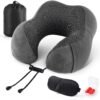 Travel Pillow 100% Memory Foam Pillow, Neck Pillow for Airplane, Neck & Head Support Pillow for Sleeping Rest & Car, Travel Pillows Kit with Storage Bag, Sleep Mask and Earplugs Dark Grey