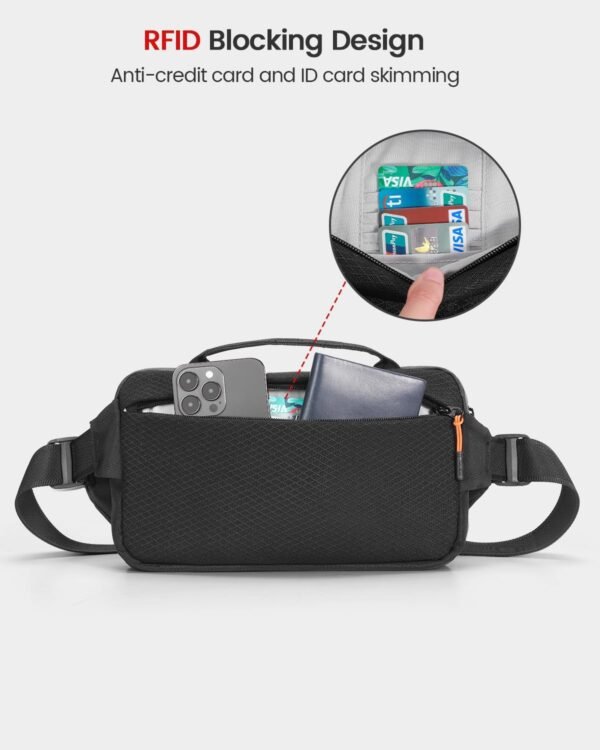 Sling Bag with RFID Blocking for Men & Women, Crossbody Chest Shoulder Bag with Water Bottle Holder for Travel, Cycling, Work, Sport, Hiking-Black - Image 3