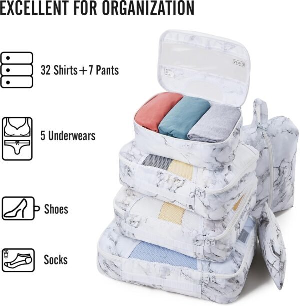 Veken 8 Set Packing Cubes for Suitcases, Travel Bag Organizers for Carry on Luggage, Suitcase Organizer Bags Set for Travel Essentials Travel Accessories in 4 Sizes(Extra Large, Large, Medium, Small) - Image 5